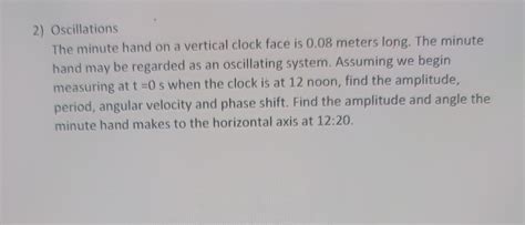 Solved 2) Oscillations The minute hand on a vertical clock | Chegg.com
