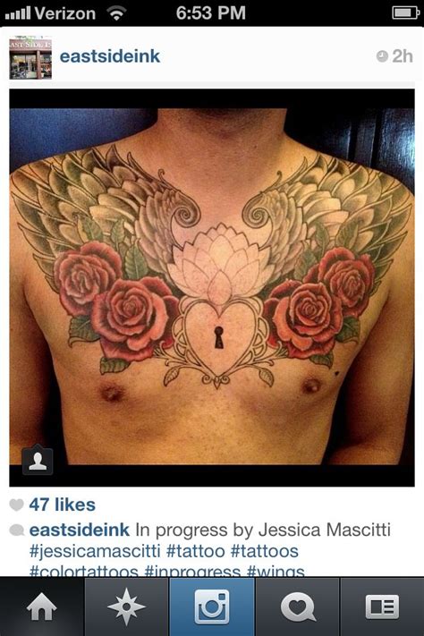 Chest tattoo with wings | Chest tattoo wings, Chest tattoo, Tattoos