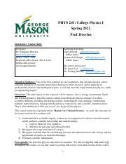 Phys Syllabus Spring Pdf Phys College Physics I