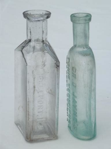 Old Glass Medicine Bottle Lot Clear And Aqua Glass Antique Vintage Bottles