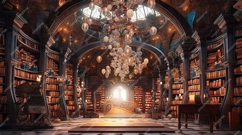 Premium Photo A Wonderful Fantastic Old Library Full Of Magical