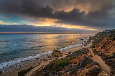 El Matador State Beach Blue And Gold Malibu Blue Hour Breaking Storm Colorful Clouds Sunset Fine