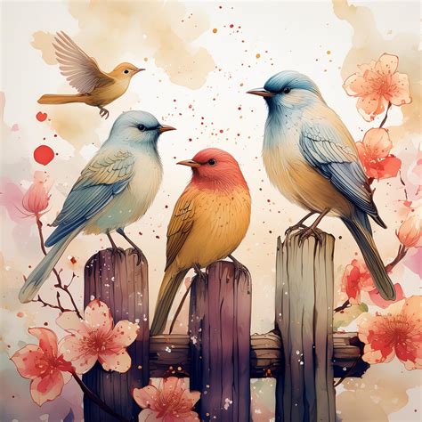 Birds On Post Watercolor Art Free Stock Photo - Public Domain Pictures