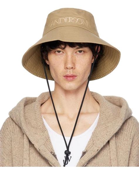 JW Anderson Beige Logo Shade Bucket Hat In Natural For Men Lyst