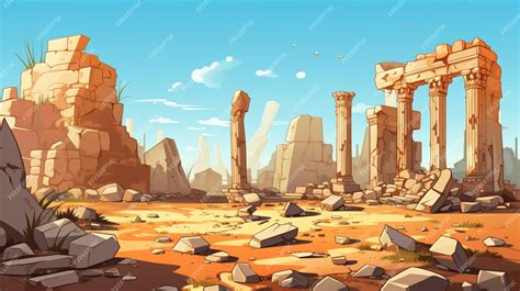 Premium Vector | A cartoon of a landscape with ruins in the background