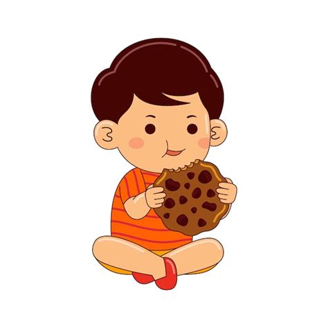 Premium Vector | Boy kids eating cookies vector illustration