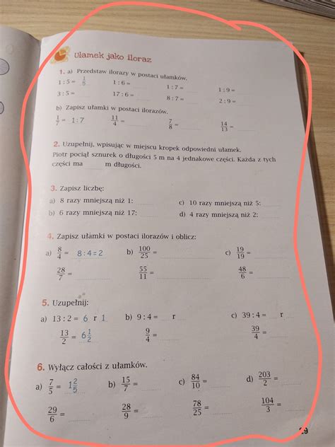 zadanie 1 2 3 4 5 6 str 29 klasa 5 matematyka z plusem wersja C Ułamek