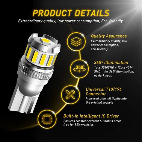 Canbus T10 LED 6500K License Plate Light Bulb Super Bright White 168