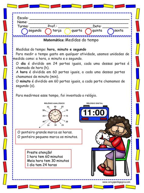 Atividades De Medida De Tempo Coruja Pedag Gica