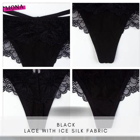 Mona Women Lingerie G String Panties Lace With Satin Silk Fabric Sexy Thong Women Panties Seluar