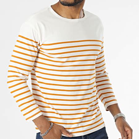 Teddy Smith Tee Shirt Manches Longues A Rayures Mariner Beige Clair