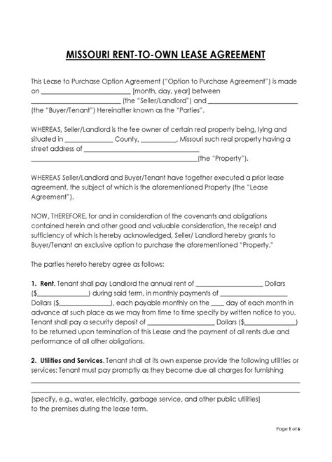 Free Missouri Lease Agreement Templates Pdf Word