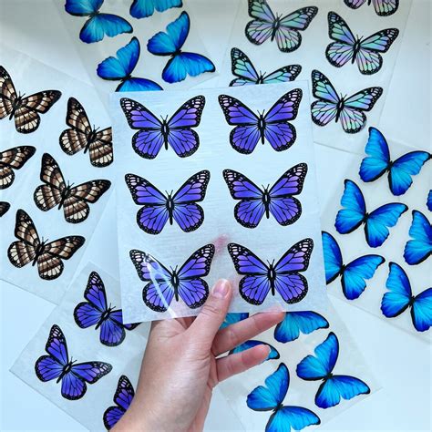 Purple Butterfly Iron On Stickers Patches Blue Butterfly Heat Transfers Vinyl Htv For Sneaker