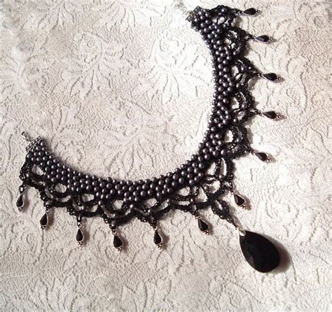 Crocheted Chokers Steampunk Victorian Crocheted Choker Black