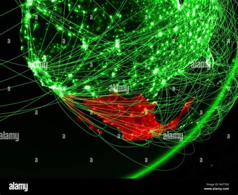 Mexico On Green Model Of Planet Earth With Network At Night Concept Of