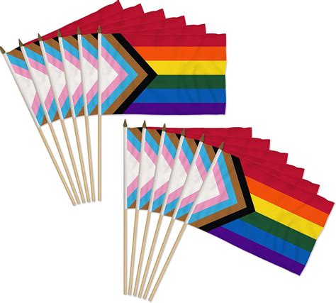 Progress Pride 12x18in Stick Flag 1 Dozen Pack Patio Lawn And Garden