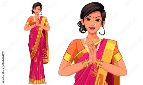 Illustration Of Indian Women With Traditional Outfit Stock Vector