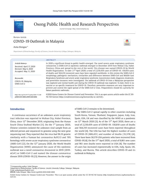 Covid 19 outbreaks in Malaysia - Article history: Received: April 17