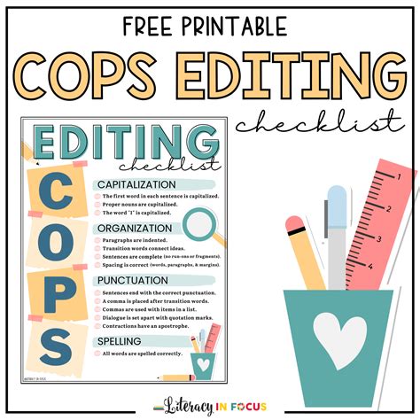 Free Printable PDF | COPS Editing Checklist - Literacy In Focus