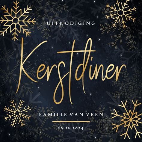 Stijlvolle Kerstdiner Uitnodiging Gouden Kaartje2go