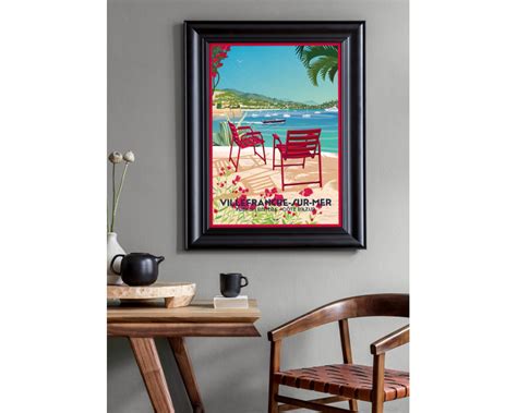 Doz Vintage Posters Villefranche Sur Mer French Riviera Red Chairs