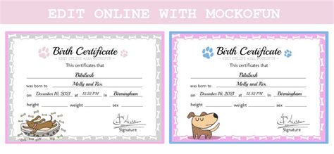 🐶 Dog Birth Certificate Template - MockoFUN