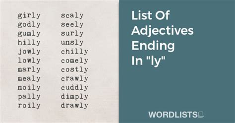 List Of Adjectives Ending In Ly