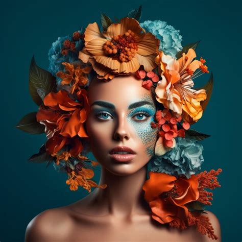 Premium AI Image A Woman With Flowers On Her Head And A Blue Face