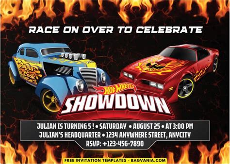 Free PDF Invitation Race Flame Hot Wheels Birthday Invitation
