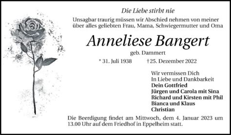 Traueranzeigen Von Anneliese Bangen Trauerportal Ihrer Tageszeitung