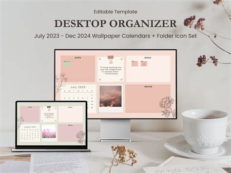 Boho Desktop Organizer Wallpaper july 2023 Dec 2024 With Folder Icons ...