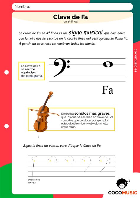 Ficha Clave De Fa En 4ª Línea【 Música De Primaria