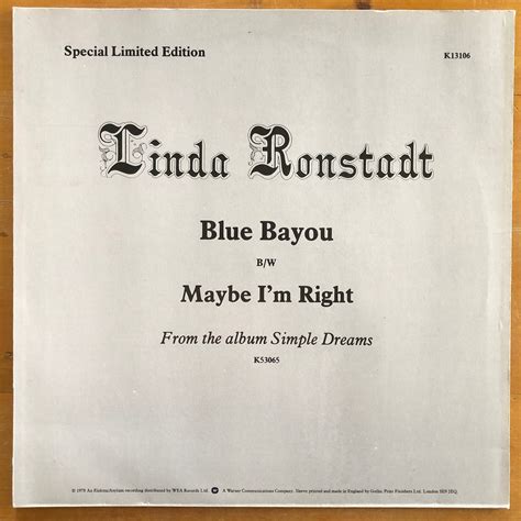 Linda Ronstadt - Blue Bayou 12" single – Suffragette Records