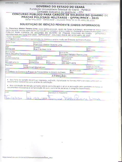 Isenção Enem Data - Documento de Isenção | PDF
