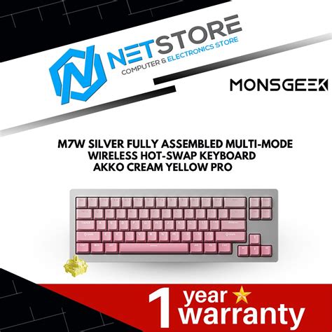 MONSGEEK M7W SILVER FULLY ASSEMBLED MULTI MODE WIRELESS HOT SWAP KEYBOARD AKKO CREAM YELLOW