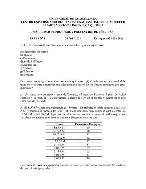 Tarea 3 Seguridad De Procesos Y Prevención De Pérdidas Universidad De