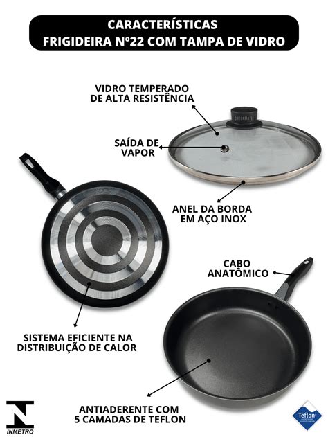 Kit Frigideira Alta 22 Cm Tampa De Vidro E Frigideira Francesa 16