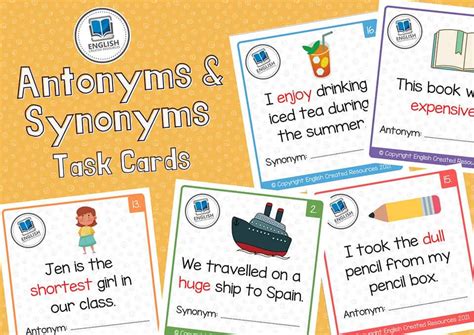 Synonyms Antonyms Task Cards English Created Resources