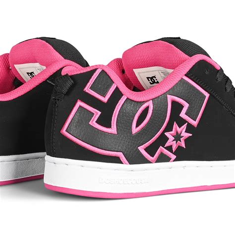 DC Womens Court Graffik Skate Shoes Black Pink Stencil