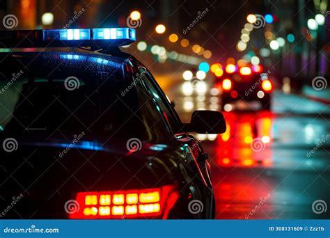 Police Car Lights at Night in City Street with Selective Focus and ...