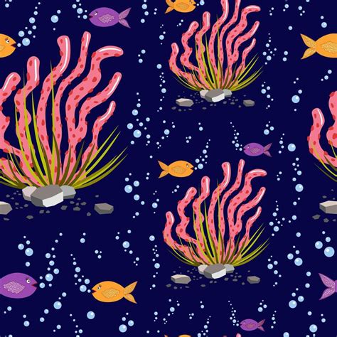 Hand Drawn Underwater Natural Elements Coral Reef Seamless Pattern