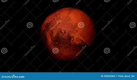 Planet Mars Sun Rise Isolate On Dark Front View Of Mars Planet From D