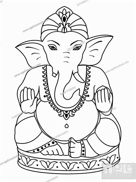 Vector Lord Ganesha. Outline sketch of Ganesha for coloring book, Stock ...