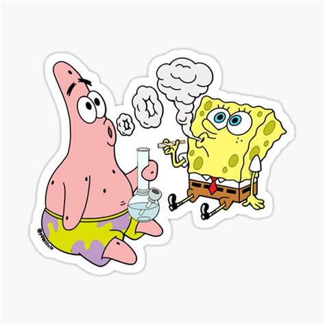 Spongebob And Patrick Smoking Weed Cannabis Cartoon Art Classic