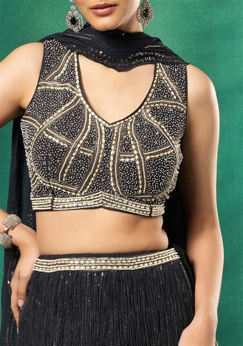 Buy Women Black Tonal Sequin Embroidered Lehenga Set With White