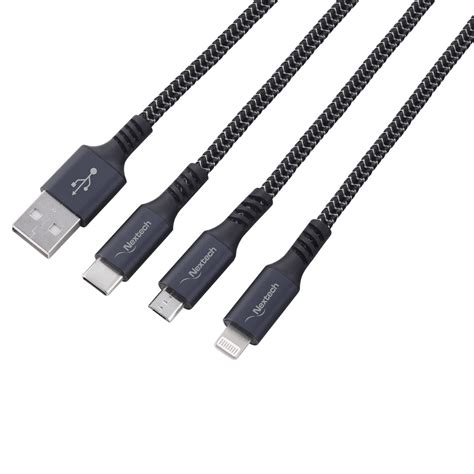 Buy Nextech Type A To Type C Micro Usb Lightning 4 Feet 1 2m 3 In 1 Cable Grey Black