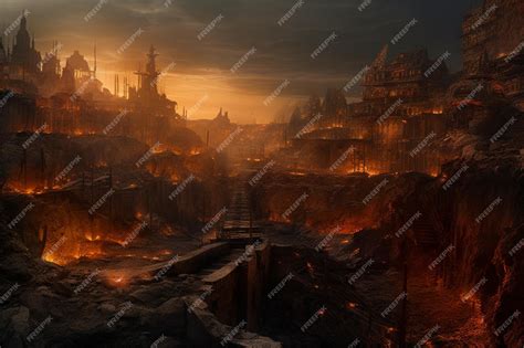 premium photo hell landscape city buildings underworld