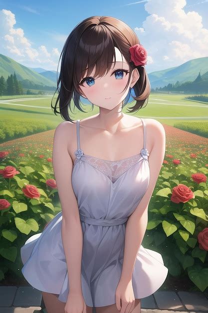 Premium Photo | Anime girl in a dress sitting in a field of flowers