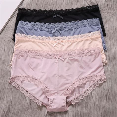 Ice Silk Luxury Seamless Women Panties Sexy Lace Solid Underwear Mid