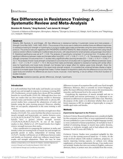 Sex Differences In Resistance Training A30